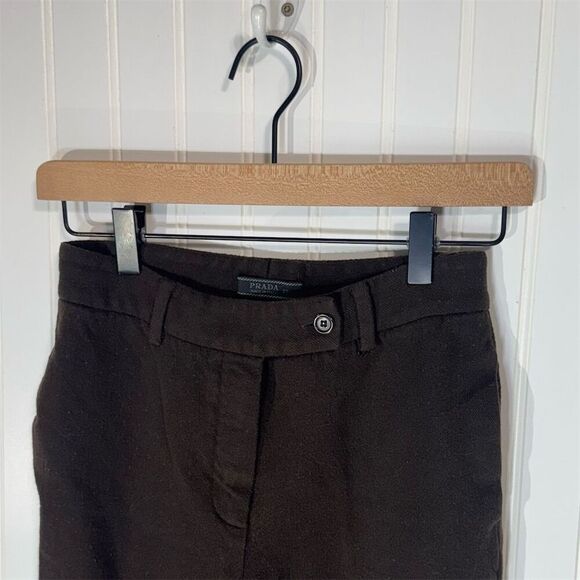Prada Italy Brown Wool Trousers Sz 40 US 4-6 Virgin Wool Wide Leg Pants 28W - Picture 4 of 6